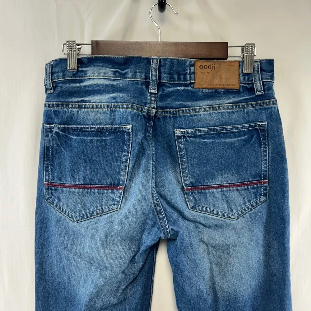 oodji Straight Leg Jeans Mens 30x32 Blue Medium Wash Button Fly